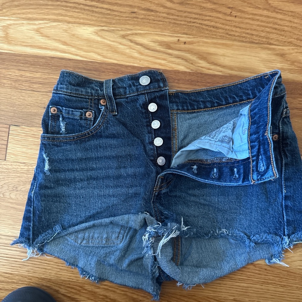 Levi's Dark Blue Distressed Jean Shorts